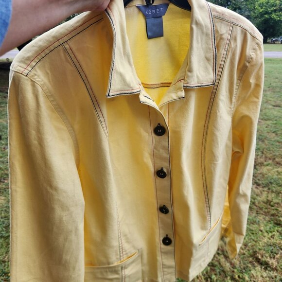 Koret Yellow Button-Up Jacket Contrast Stitching Size 14 Lightweight Casual - Picture 4 of 6